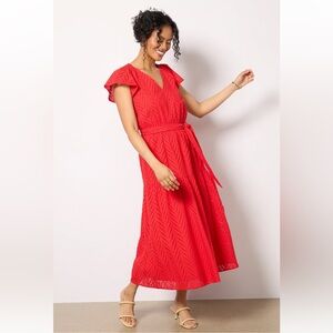 NWT Evereve Daisy Eyelet Dress in Red Size M